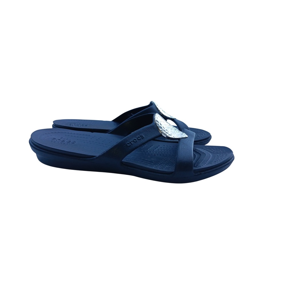 Crocs Sanrah Hammered Circle Black Wedge Flip Flop Sandals Womens 7